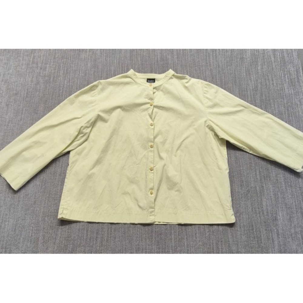 Eileen Fisher women's pale green band collar button front shirt blouse NO SIZE